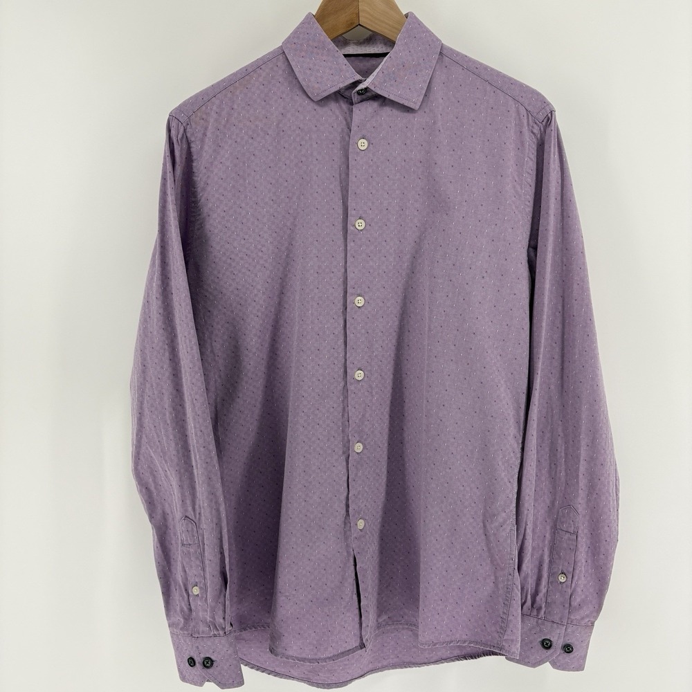 Duchamp Men's Purple White Dotted Shirt Size 15.5 / 39– Long Sleeve Cotton